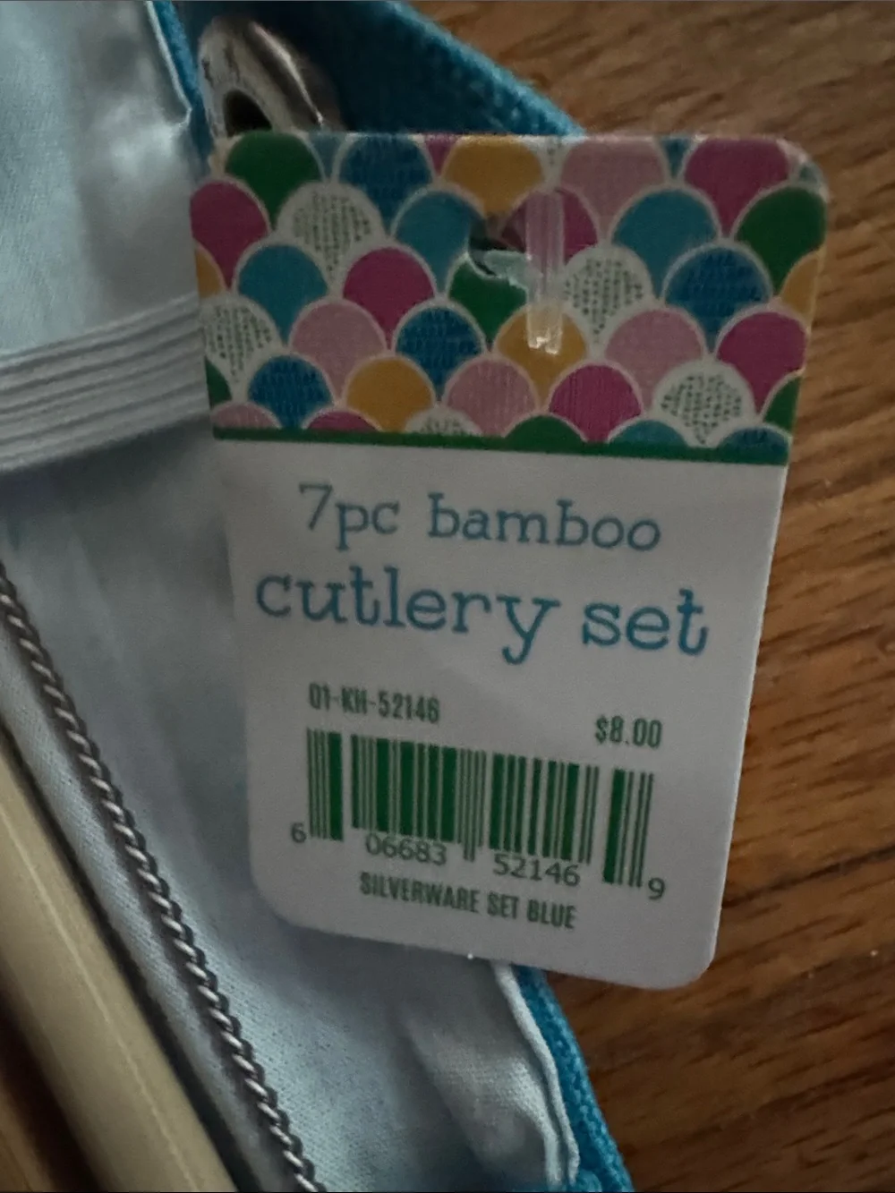 Bamboo Utensil Travel Set in cloth, Teal case NWT #4